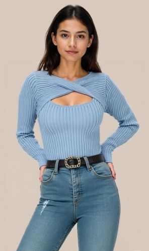 Ladies Blue Polyester Plain Full Sleeve Top