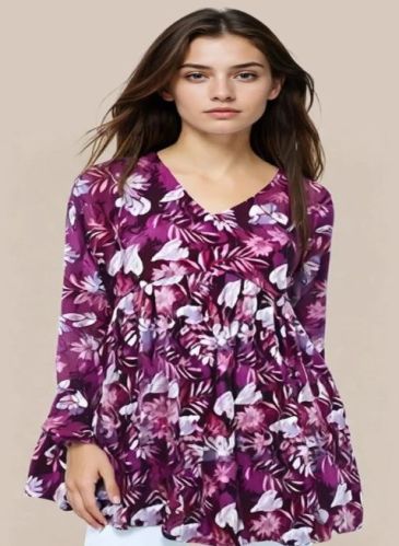 Ladies Purple Cotton Printed Short Kurti