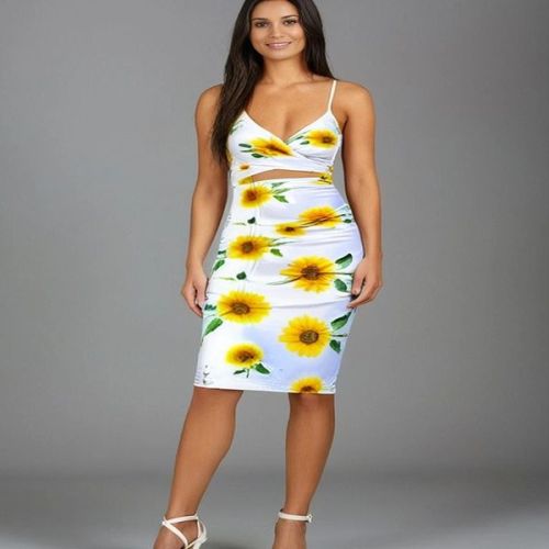 Ladies Sunflower Print Mini Dress