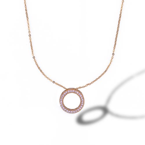 Ladies Circle Cubic Zirconia Gold Plated Pendant With Chain