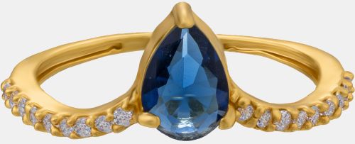 Ladies Drop Blue Gold Plated Gemstone Ring