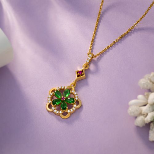 Ladies Elegant Blossom Gold Plated Pendant With Chain