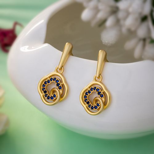 Ladies Fancy Gold Plated Blue Zircon Stone Earrings