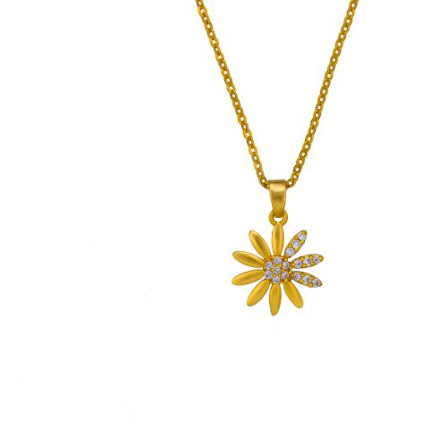 Ladies Floral Design Gold Plated Pendant With Chain