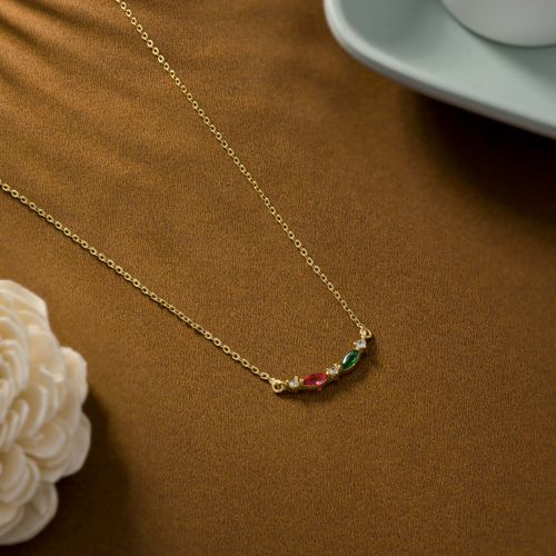 Ladies Gemstone Glow Gold Plated Pendant With Chain