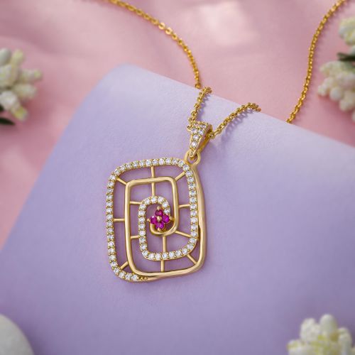 Ladies Geometric Radiance Plated Pendant With Chain