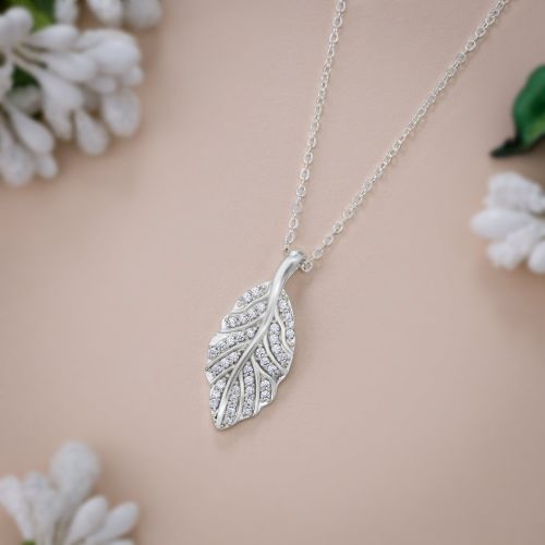 Ladies German Silver Leaf Pendant With Chain