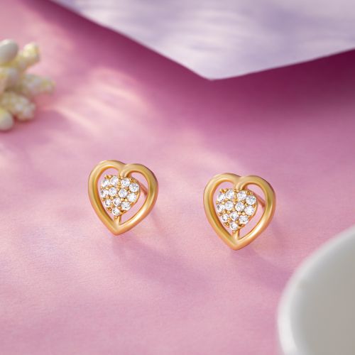 Ladies Heart Design Gold Plated German Silver Earrings