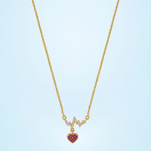 Ladies Heartbeat Love Gold Plated Pendant With Chain