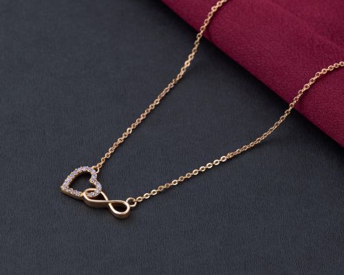 Ladies Infinity Heart Gold Plated Pendant  With Chain