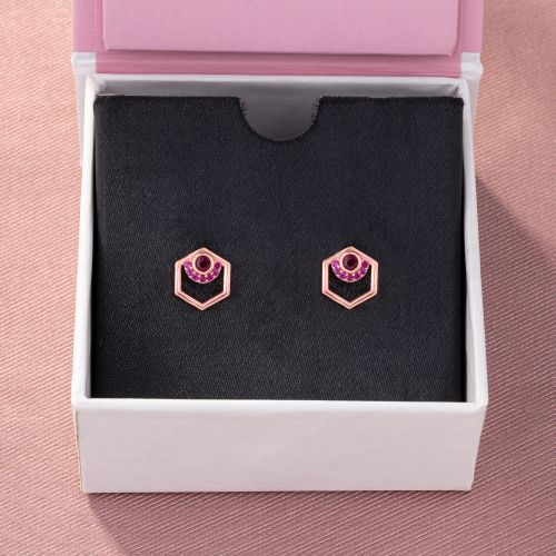 Ladies Modern Hexa Rose Gold Plated Earrings