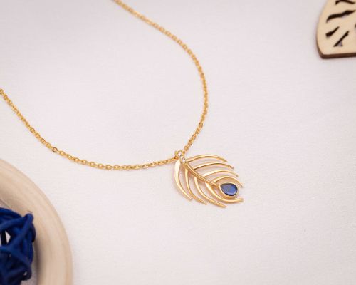 Ladies Peacock Feather Design Gold Plated Pendant With Chain