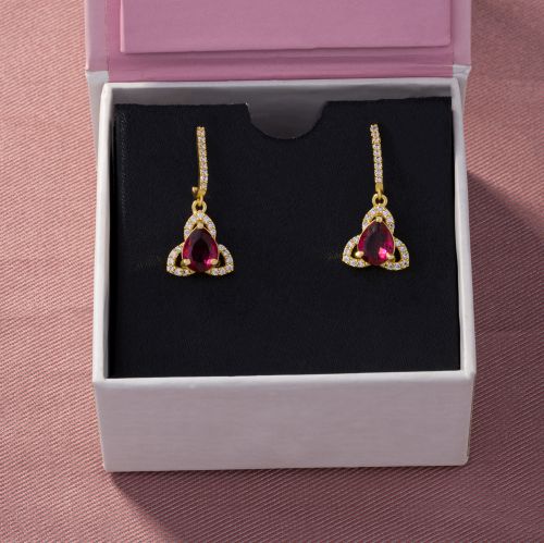 Ladies Stylish Ruby Gold Plated Earrings