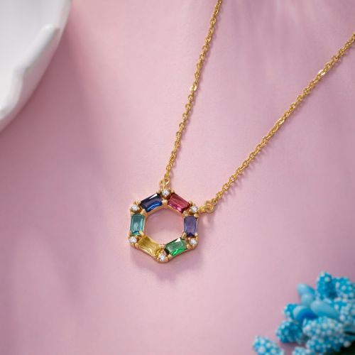 Ladies Prismatic Harmony Gold Plated Pendant With Chain