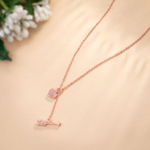 Ladies Rose Gold Plated Heart Shape Pendant With Chain