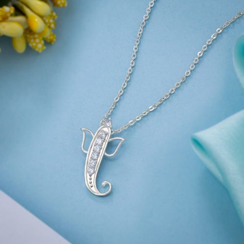 Ladies Silver Blessing Ganesha Zircon Stone Pendant With Chain