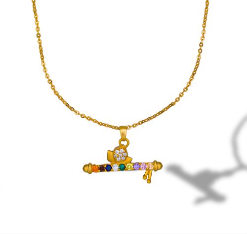 Ladies Stylish Flute Gold Plated Pendant With Chain