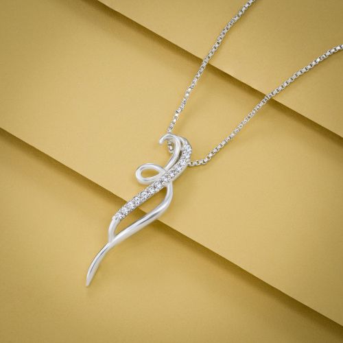 Ladies Stylish Silver Zircon Stone Pendant With Chain