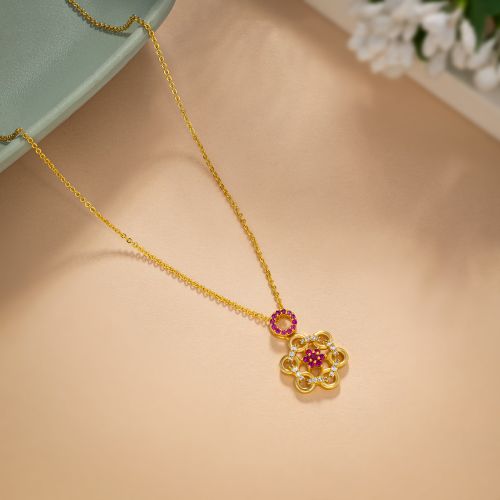 Ladies Trendy Gemstone Gold Plated Pendant With Chain
