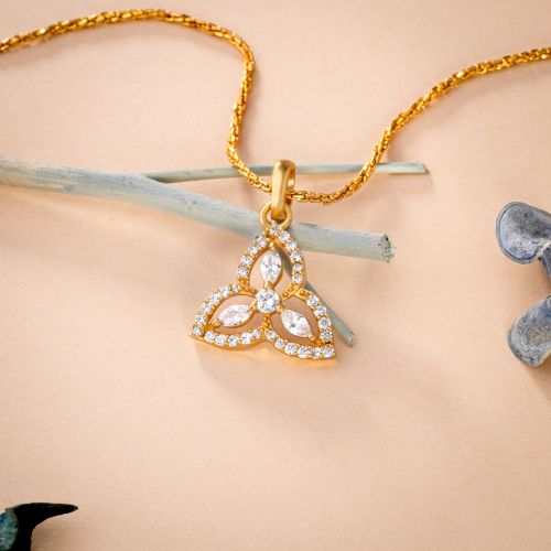 Ladies Trinity Triangle Gold Plated Pendant With Chain