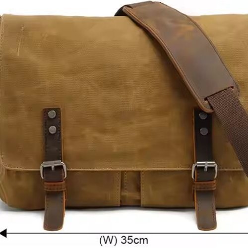 Mens Waxed Canvas Messenger Shoulder Crossbody Bag
