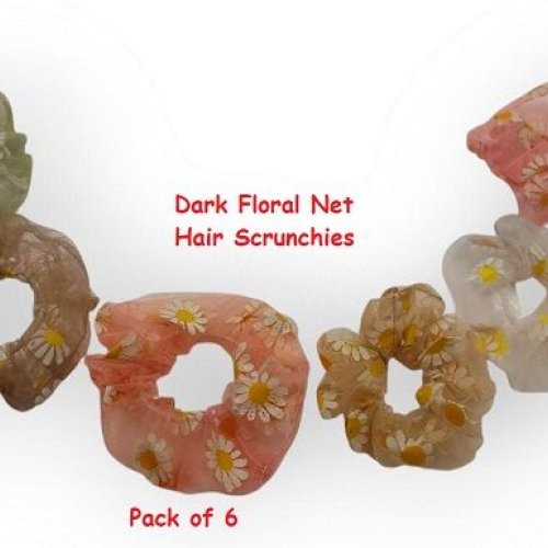 Dark Floral Net Hair Scrunchies-HB-100-D