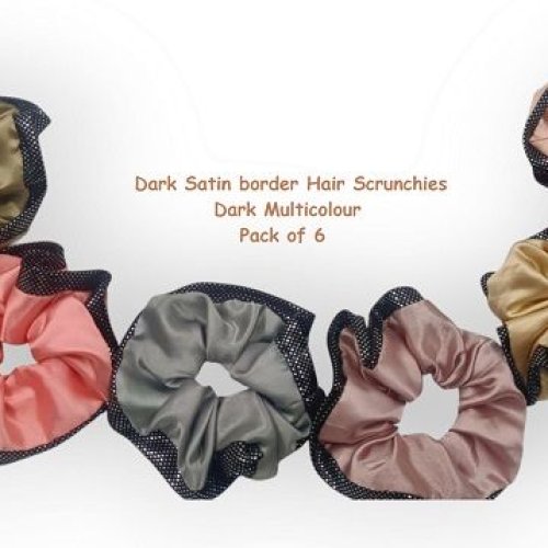 Dark Satin Border Hair Scrunchies-RB-103-Dark