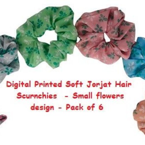 Digital Printed Soft Georgette Hair Scrunchies RB-69-Small Flowers