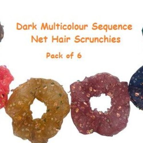 Light Pastel Multi Sequence Net Hair Scrunchies-RB-92-D