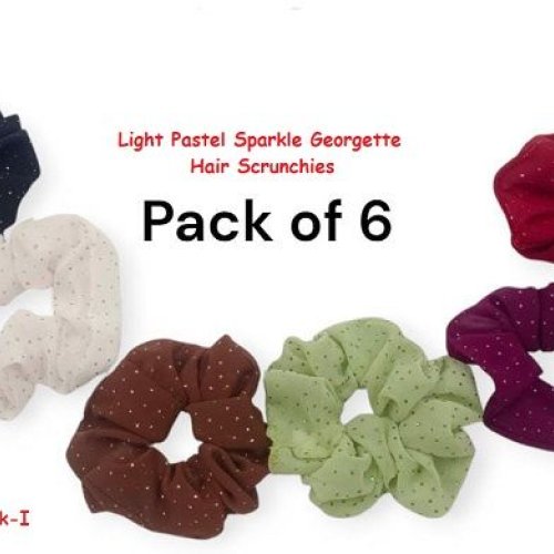 Light Pastel Sparkle Georgette Hair Scrunchies-RB-118-L-1