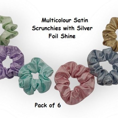 Multicolour Satin Scrunchies with Silver Foil Shine-RB-94-Dark