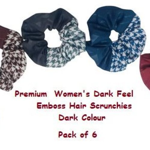 Premium Women\'s Dark Feel Emboss Hair Scrunchies RB-175-D