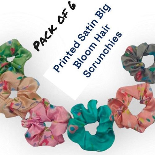 Printed Satin Big Bloom Hair Scrunchie-RB-109-Big flower