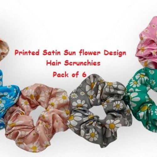 Printed Satin Sun flower Design Hair Scrunchies-RB-109-sun flower