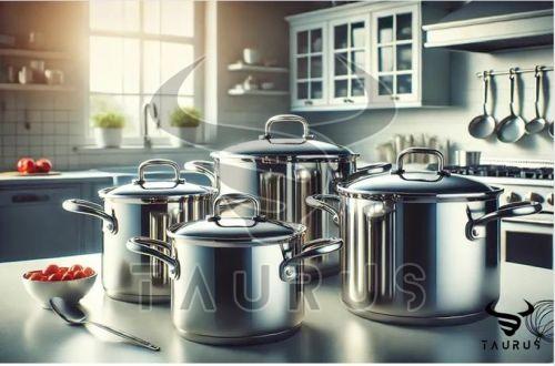 4 Pieces Polished Stainless Steel Stock Pot Set