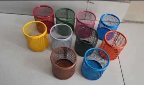 Multicolor Round Iron Mesh Pen Holder