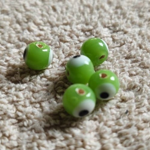 Green Evil Eye Glass Beads