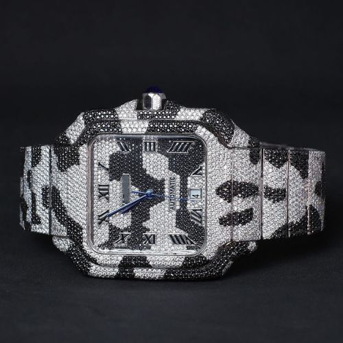 Iced Out Black and White Two Tone Cartier Moissanite Watch