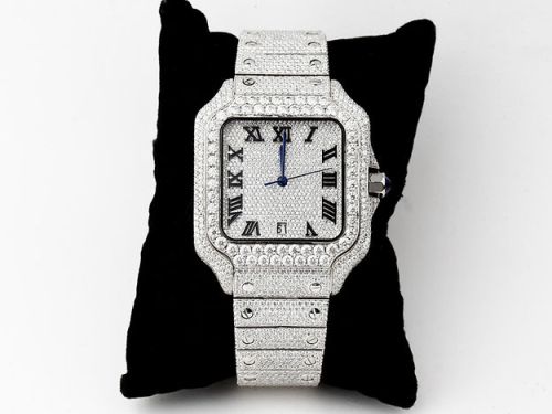 Iced Out Cartier Santos Moissanite Watch