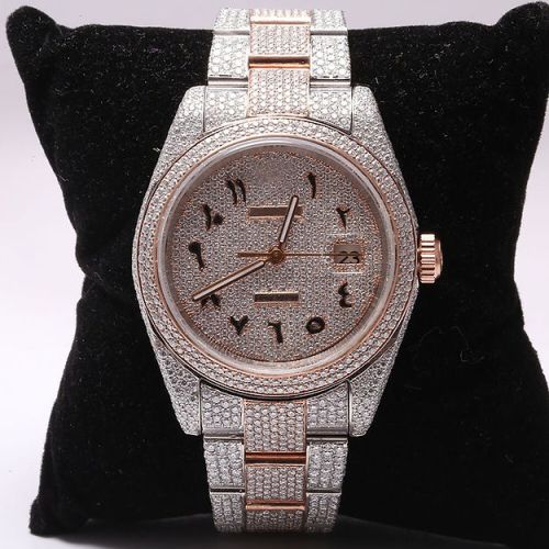 Two Tone Rose Gold Iced Out Rolex Moissanite Watch