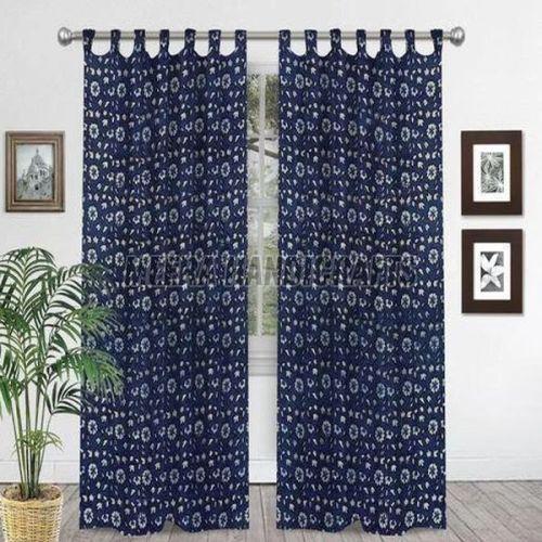 Navy Blue Cotton Block Printed Curtain