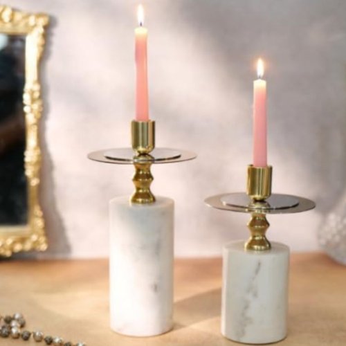 Marble &AMP; Wooden Candle Stand