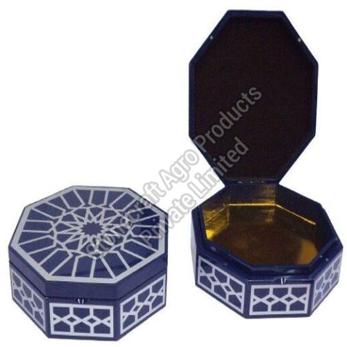 Blue Print Hex Wooden Box
