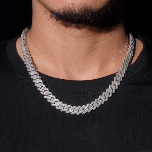 12mm Men Bling Hip Hop Sterling Silver Cuban Chain