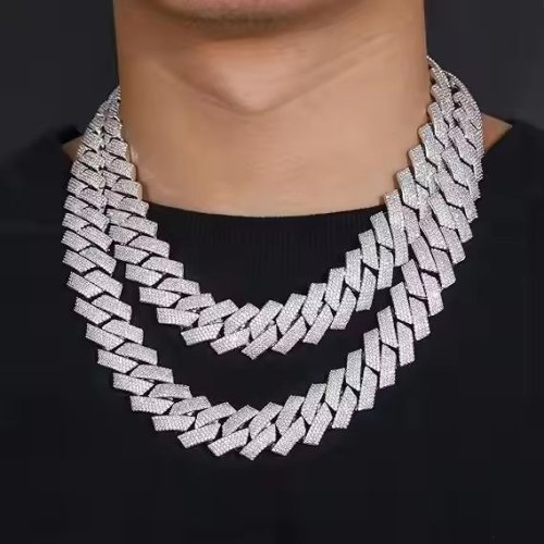 Men Iced Out Moissanite Sterling Silver Cuban Chain