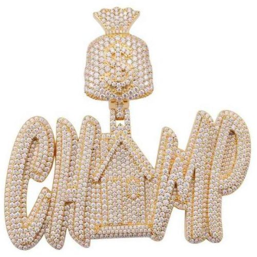 Men Gold Plated Sterling Silver Letter Hip Hop Pendant