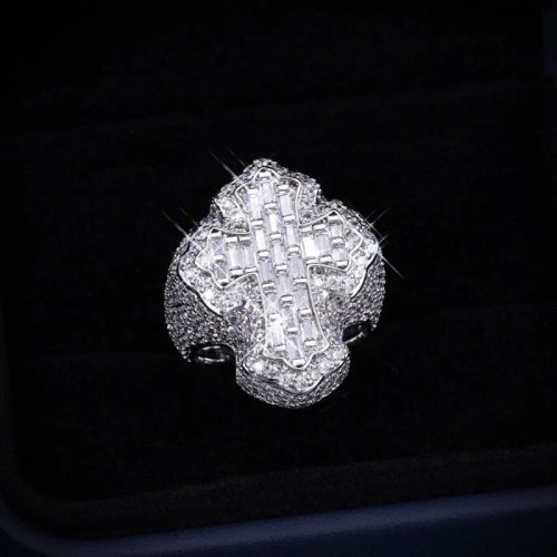 Men Hiphop Cross Sterling Silver Moissanite Ring