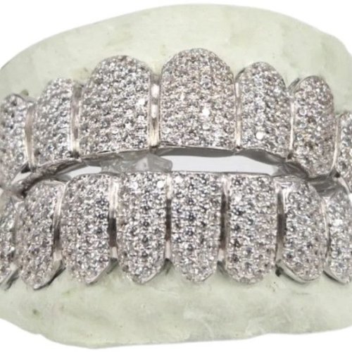 Men White Gold Plated Sterling Silver Moissanite Diamond Grillz