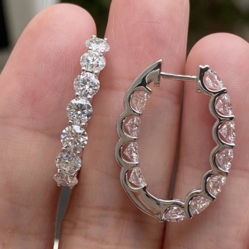 Women Gold Diamond Lab Grown Hoop Earring