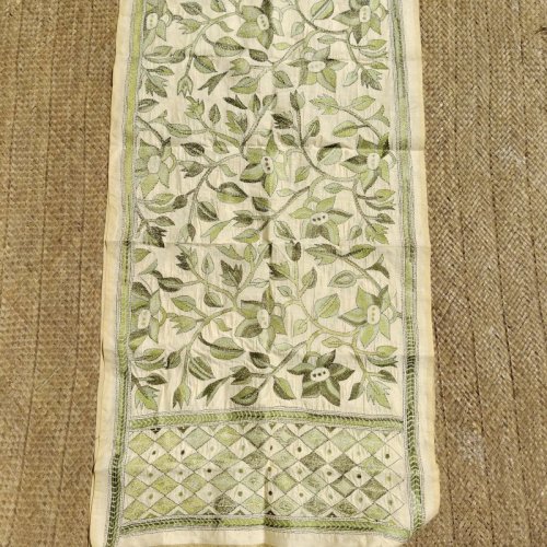 Ladies Embroidered Kantha Work Tussar Silk Stole